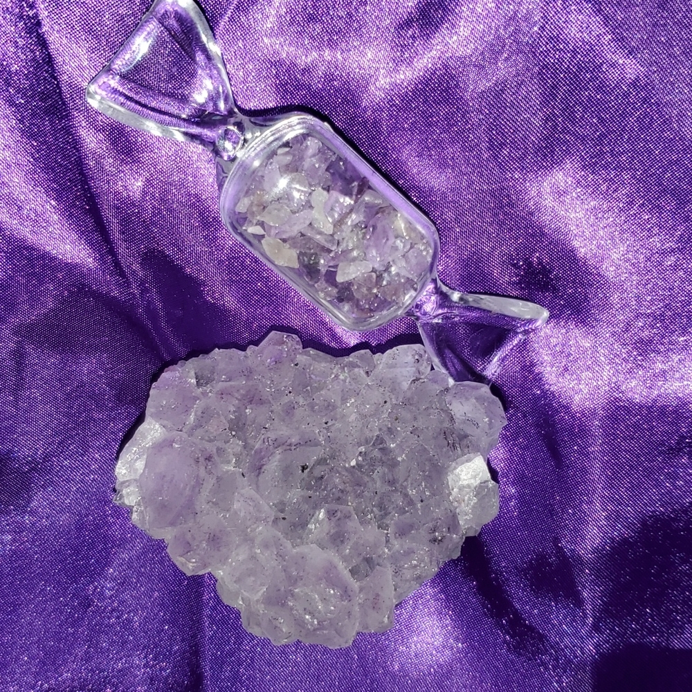 Amethyst Cluster and Amethyst Chips in Candy Wish Bottle
